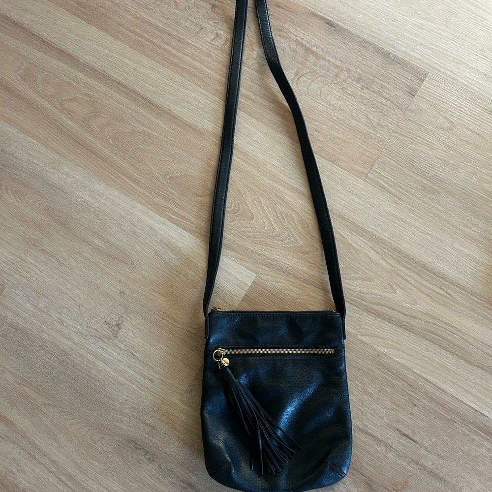 HOBO Black Leather Crossbody Bag with Tassel